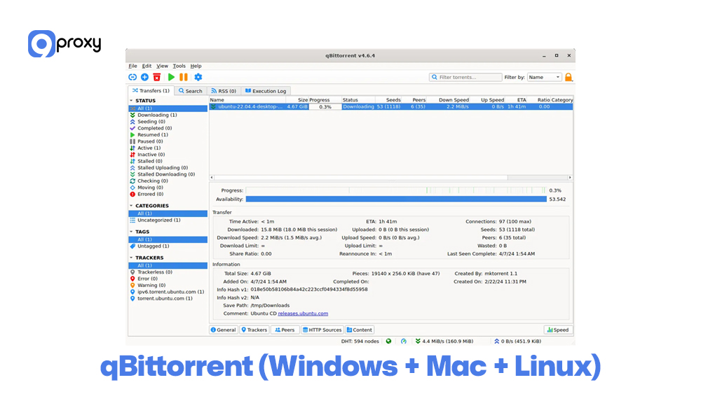 qBittorrent (Windows + Mac + Linux)