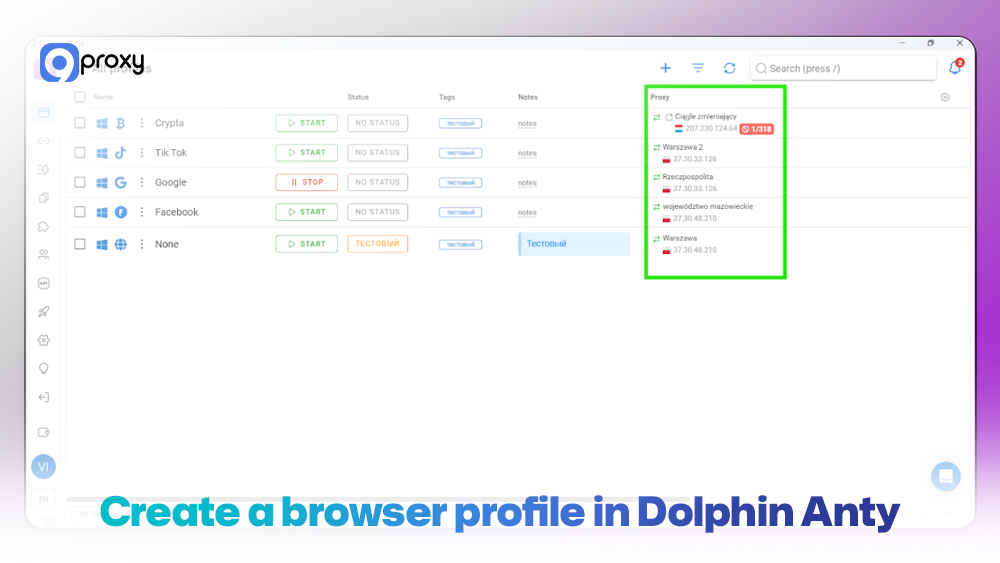 Create a browser profile in Dolphin Anty