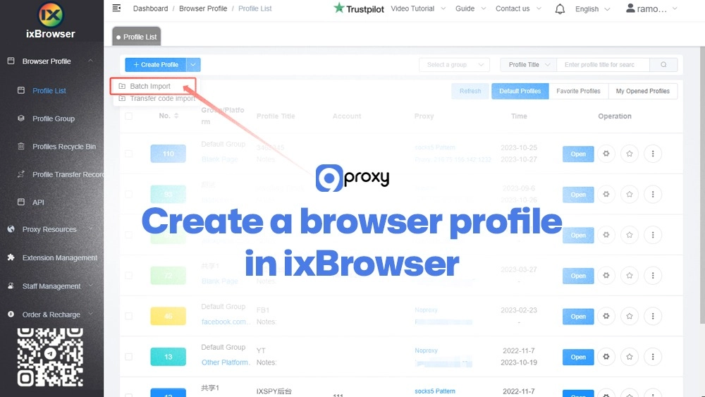Create a browser profile in ixBrowser
