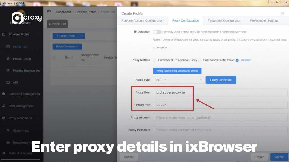 Enter proxy details in ixBrowser