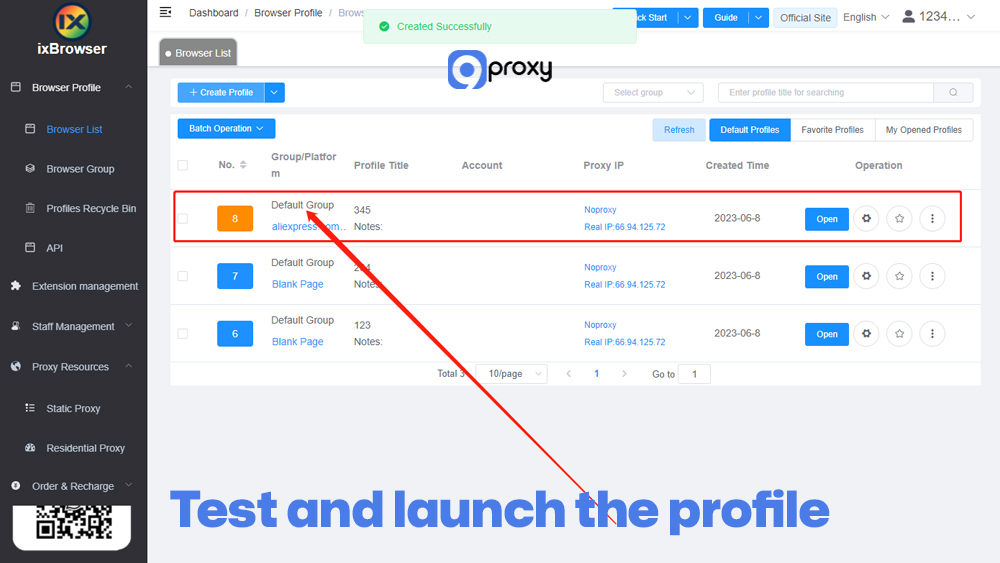 Test and launch the profile