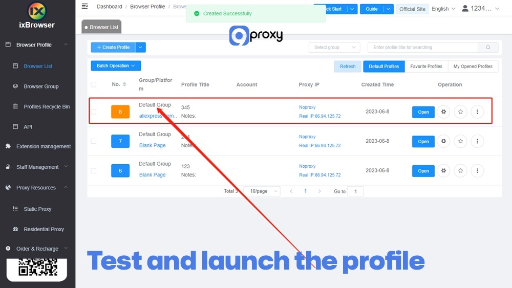 Test and launch the profile