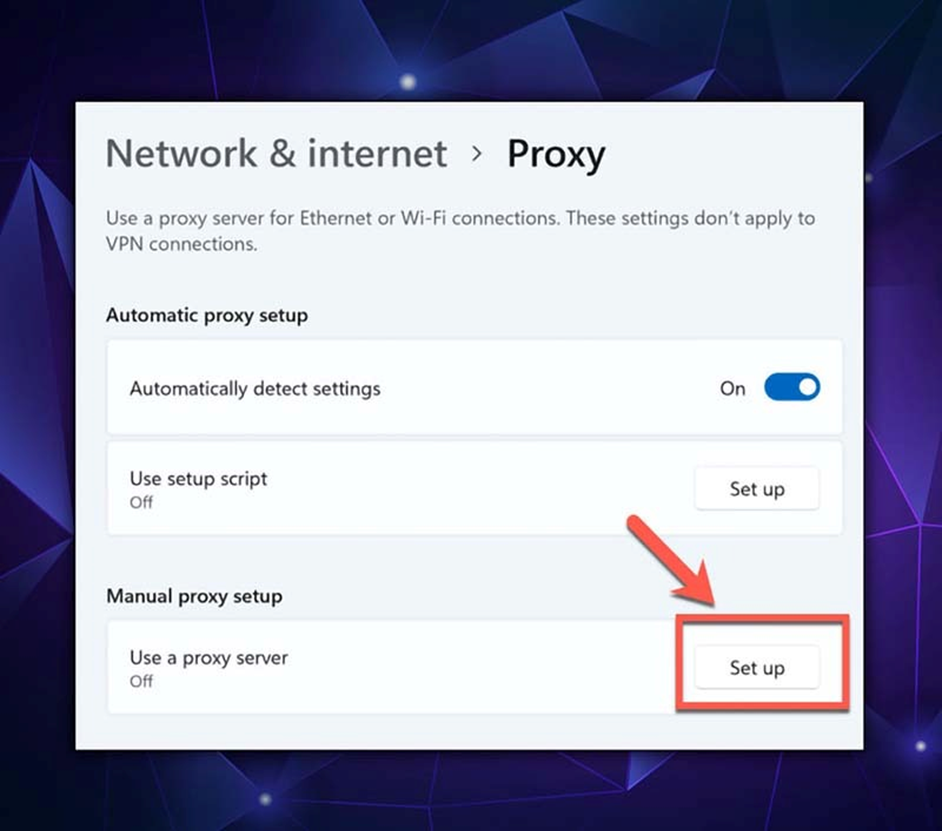 Manual proxy setup