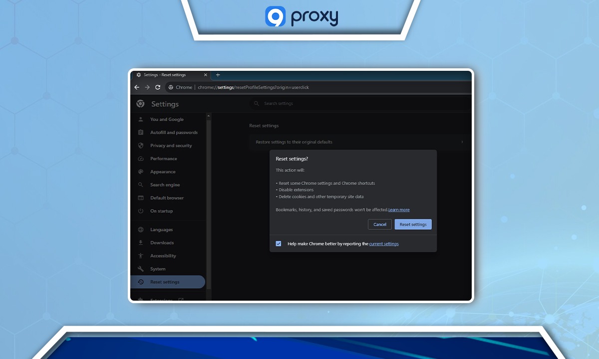 点击 Reset settings