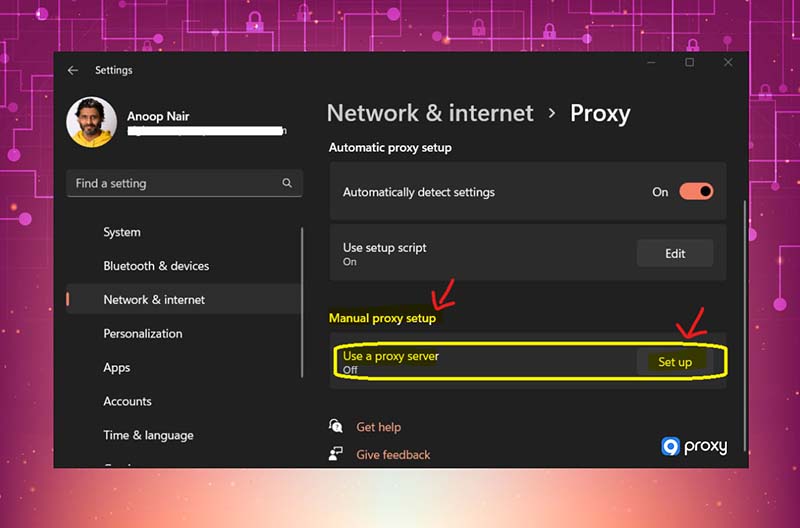 Click use a proxy server