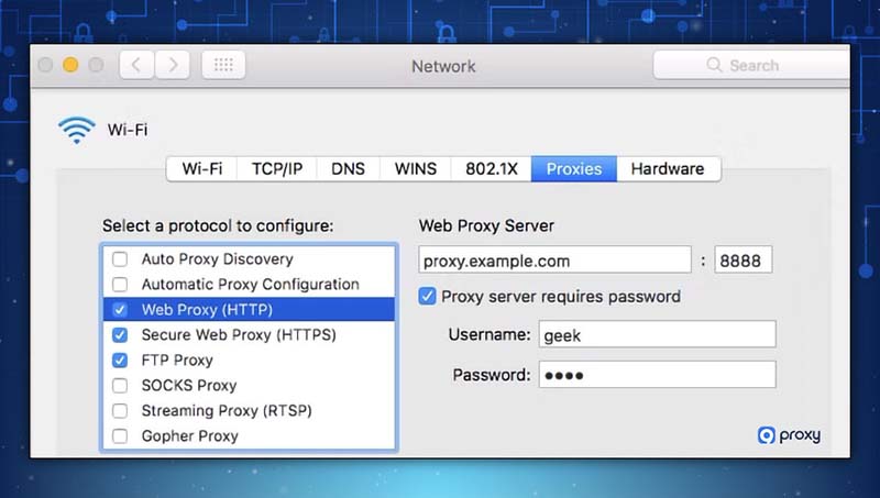 Input the proxy server address and port number