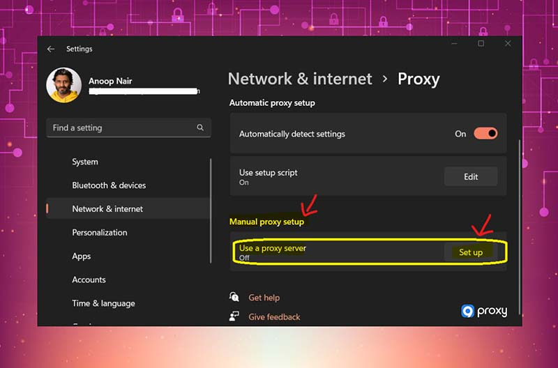 Click use a proxy server