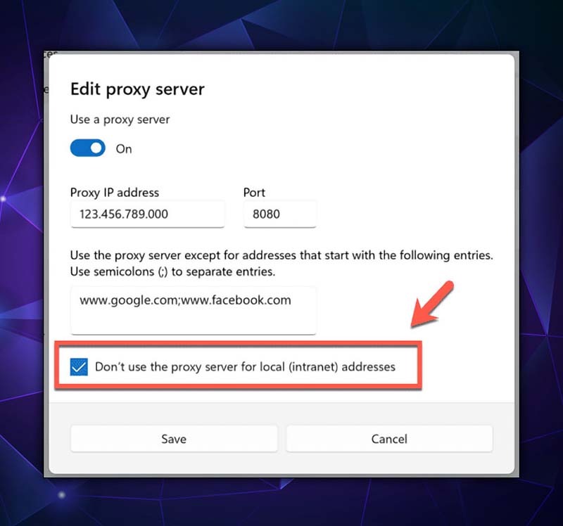 Click don’t use the proxy server for local (intranet) addresses